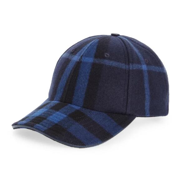 🔴 Burberry Wool Check Baseball Cap - Ink Blue Black - XS - Picture 1 of 7